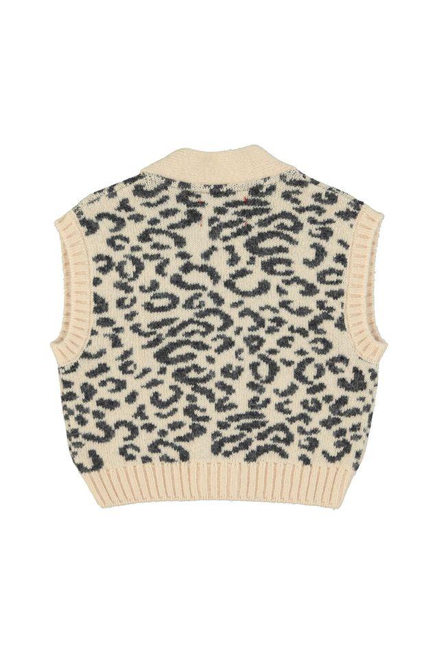 knitted waistcoat light pink w animal print - 0