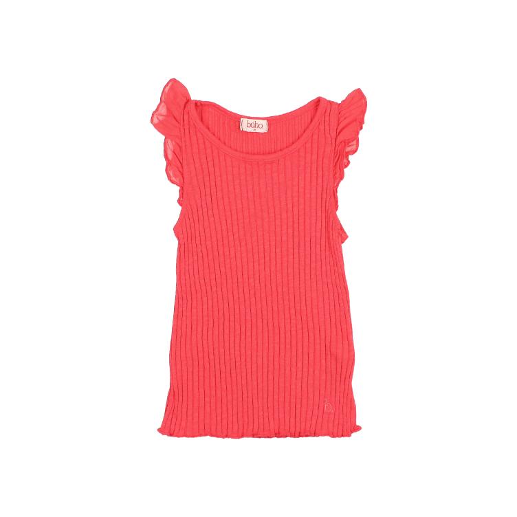 rib ruffle t shirt coral