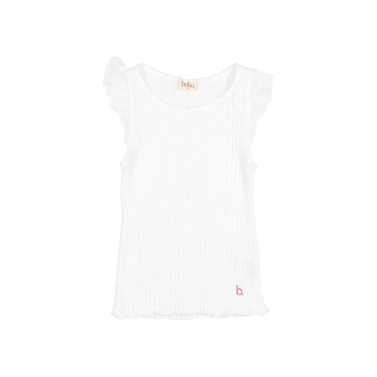 rib ruffle t shirt white