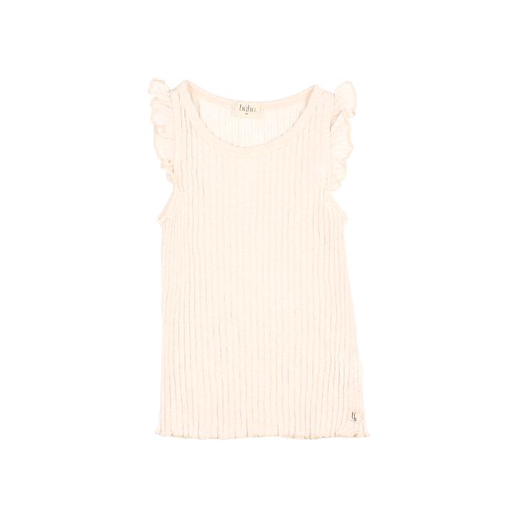 Rib Ruffle T shirt ivory