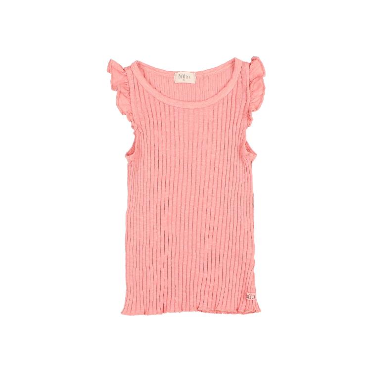 Rib Ruffle T shirt peach pink