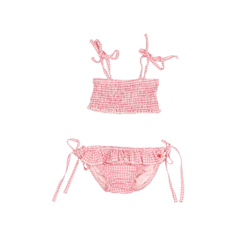 Gingham Bikini coral red