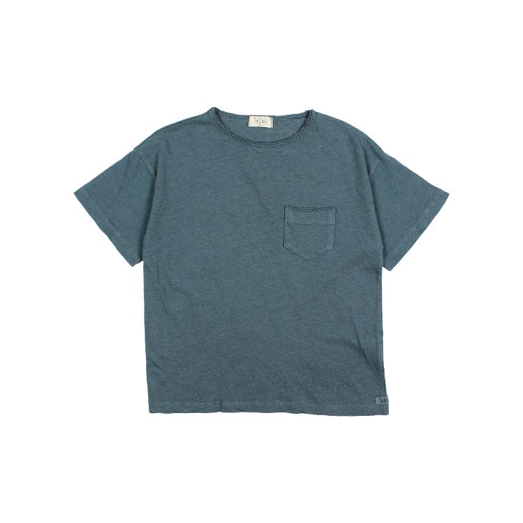 Pocket linen t shirt blue teal