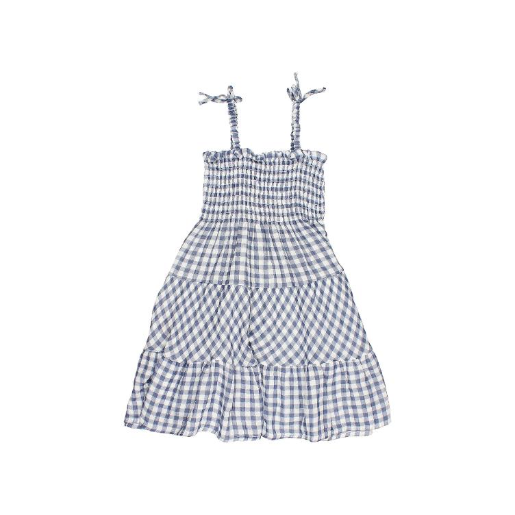 Gingham long dress blue stone