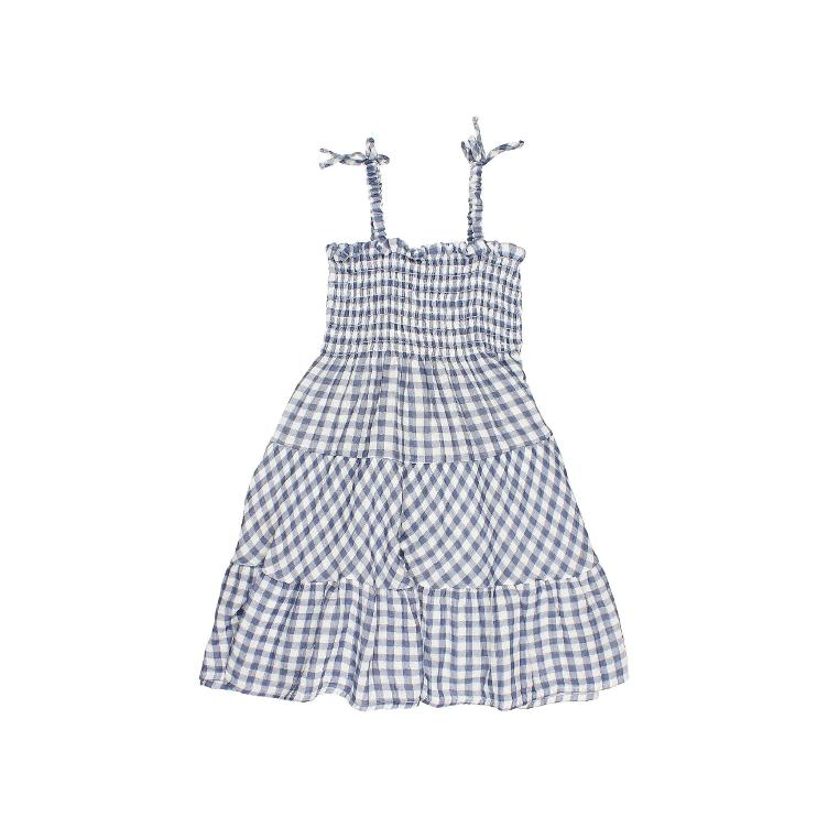 Gingham long dress blue stone
