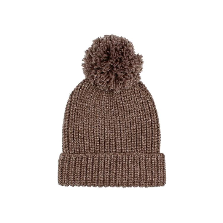 Pom Pom soft knit hat wood
