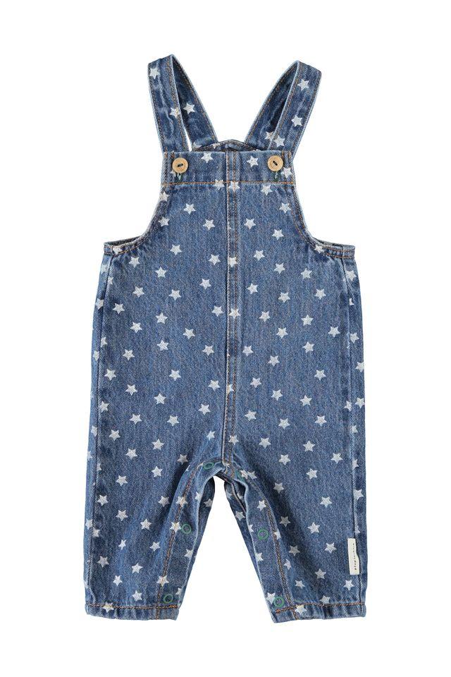 baby dungarees washed navy denim w stars