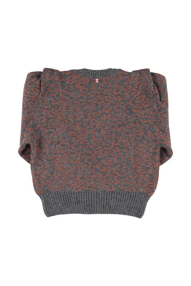 Knitted soft sweater dark grey w animal print - 0