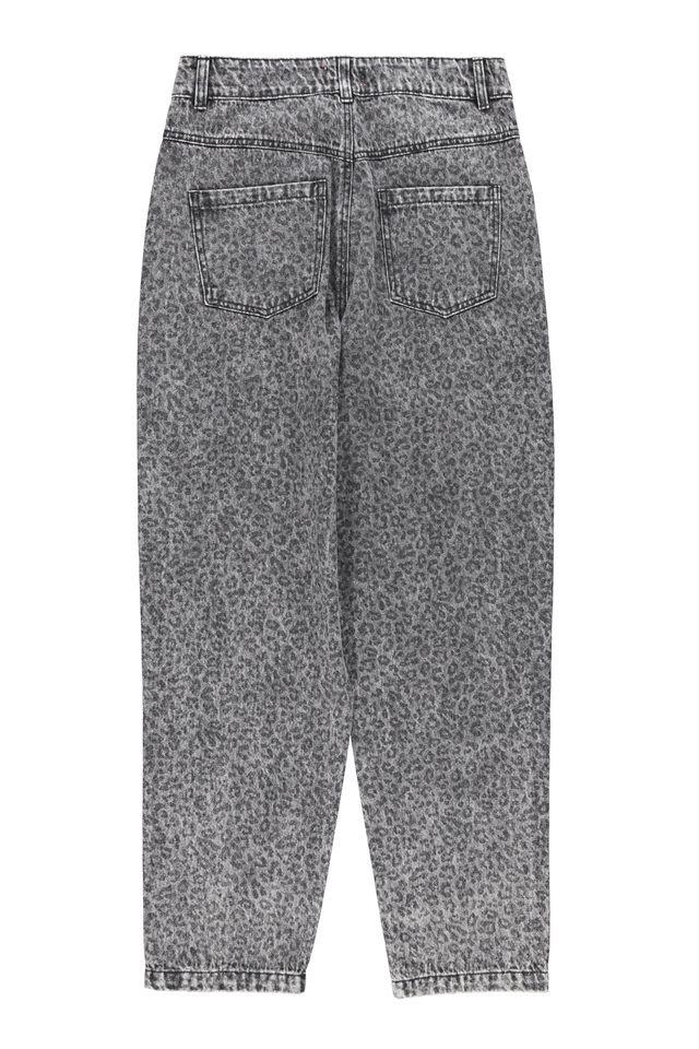 trousers washed black denim w animal print - 0