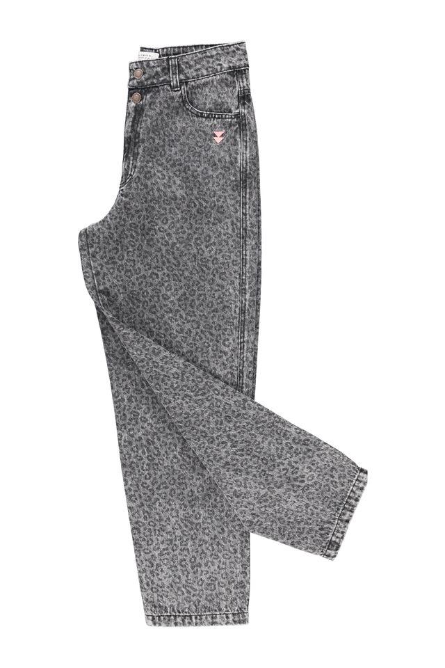 trousers washed black denim w animal print - 1