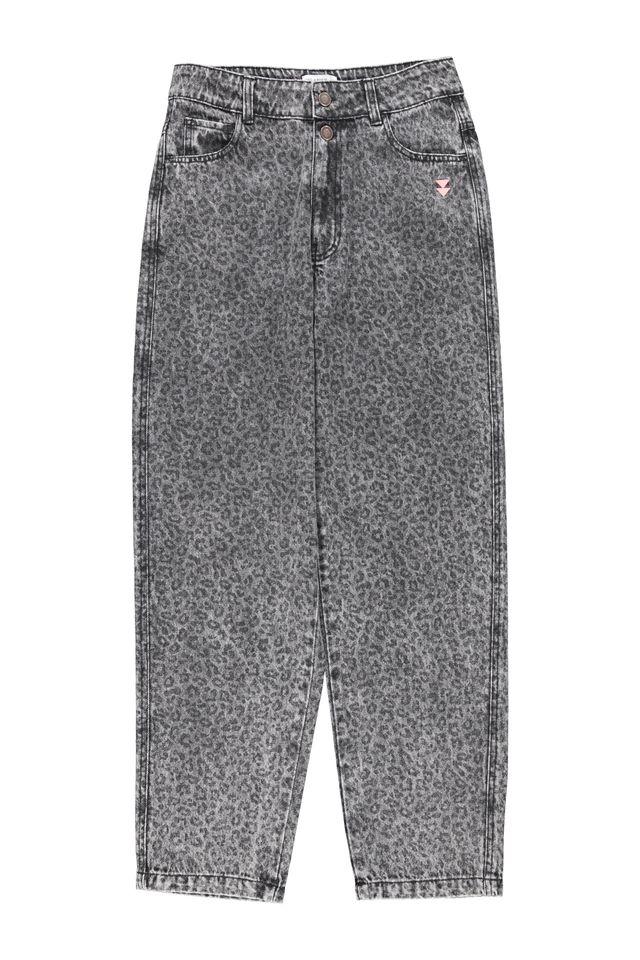 trousers washed black denim w animal print