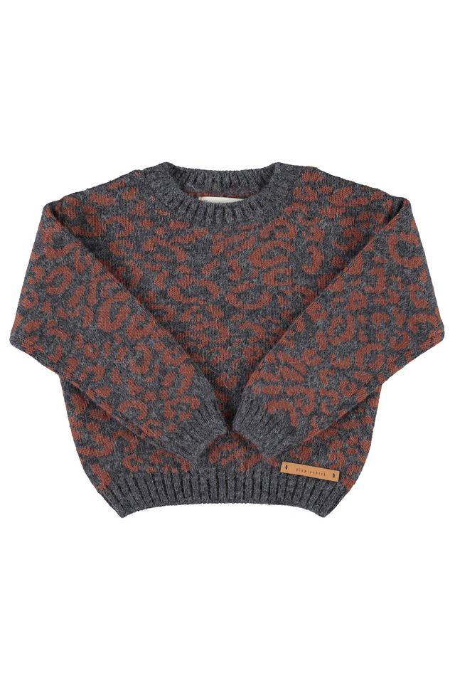 knitted sweater dark grey w animal print