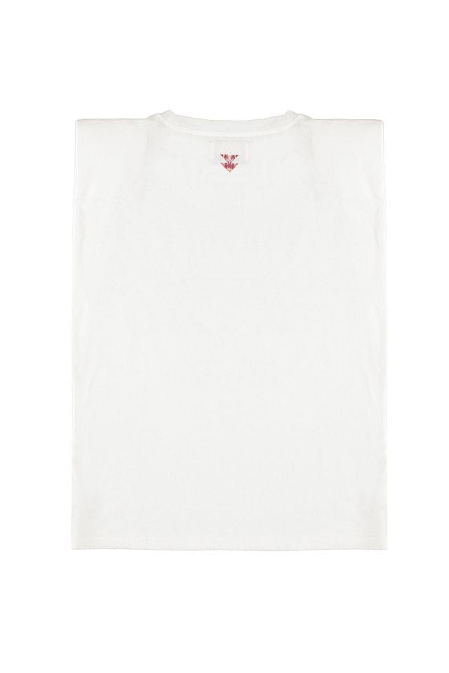 sleeveless Tshirt w shoulder pads ecru w `double trouble` print - 0