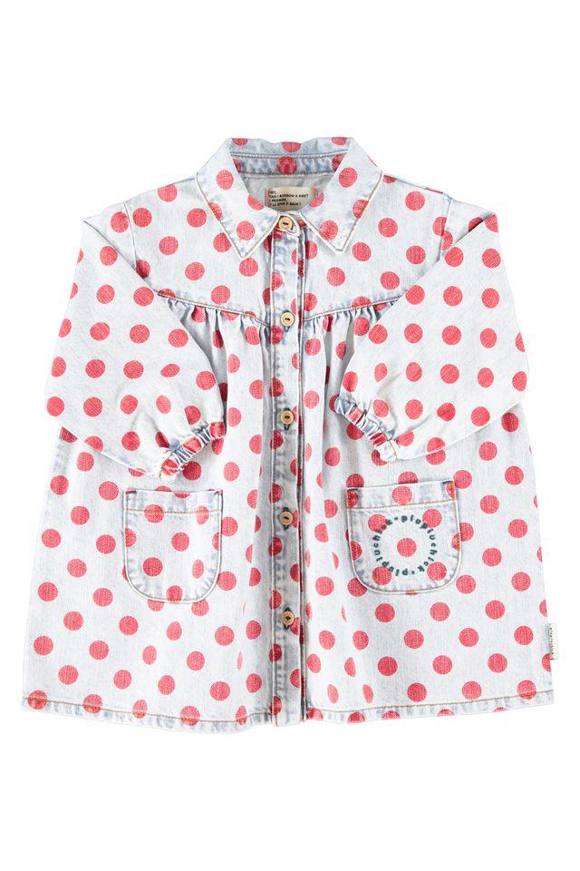 jacket shirt light blue denim w red dots
