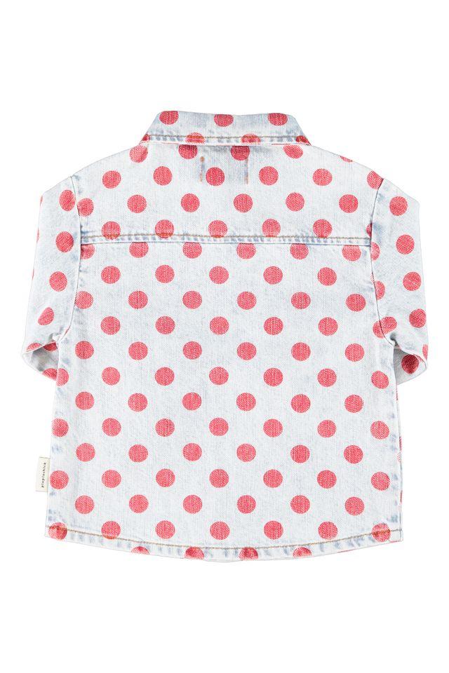 jacket shirt light blue denim w red dots - 0