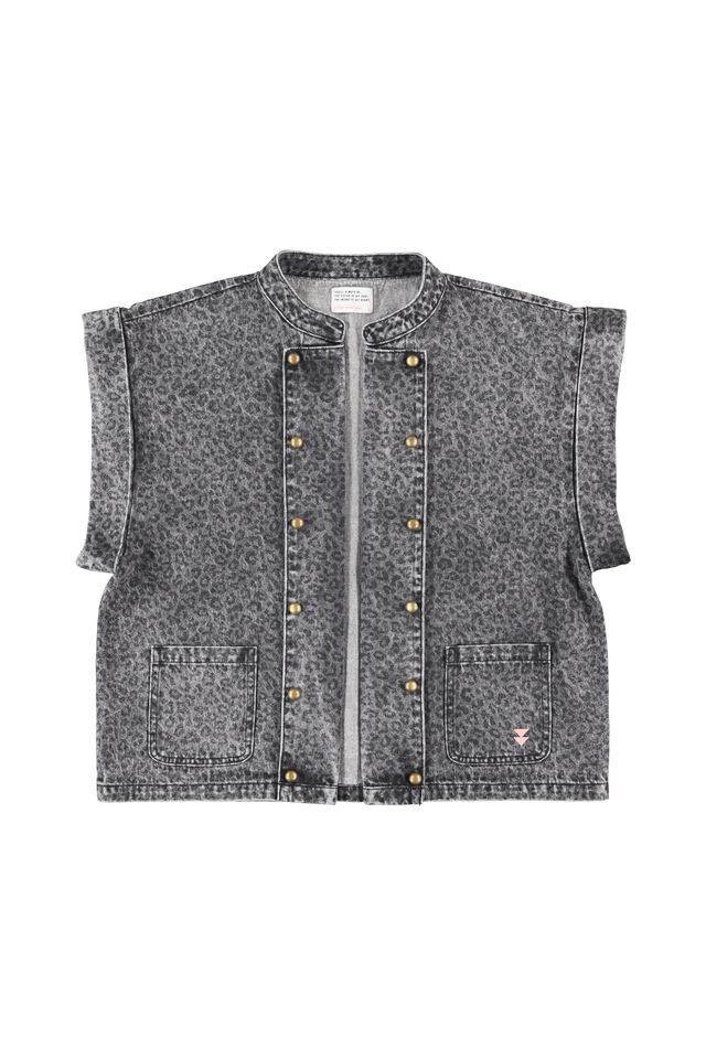 waistcoat washed black denim w animal print