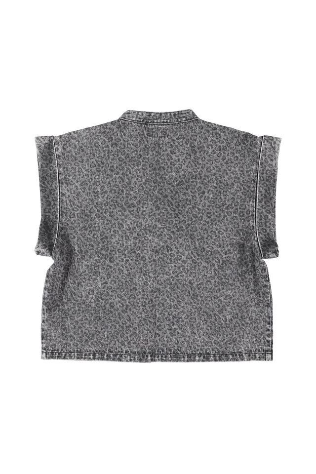 waistcoat washed black denim w animal print - 0