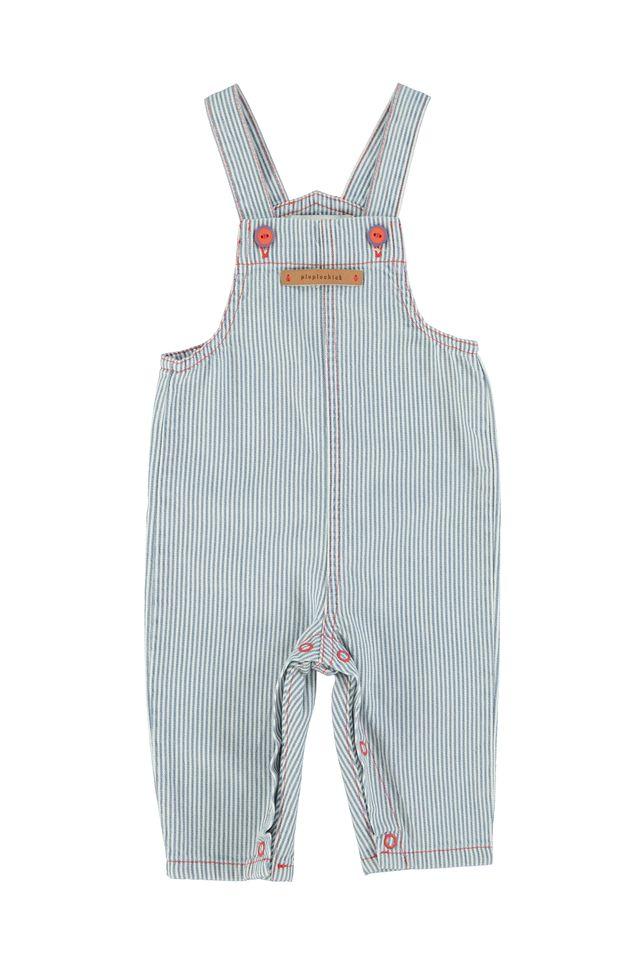 baby dungarees ecru w indigo stripes