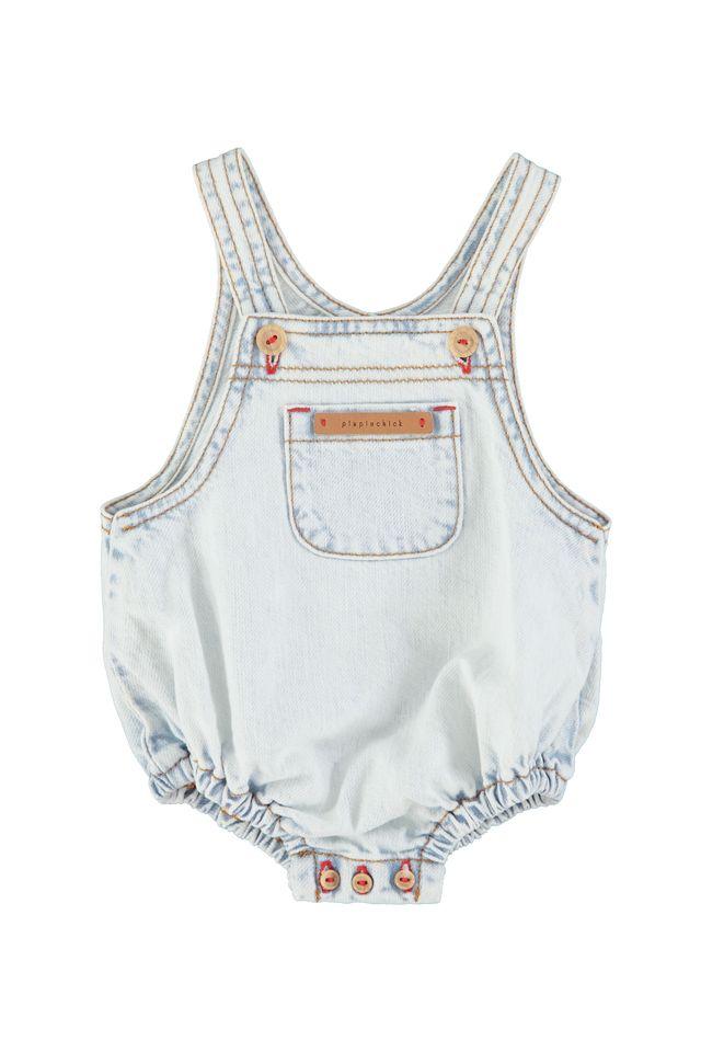 baby romper washed light blue denim