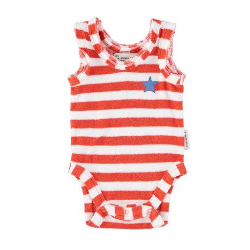 Baby sleeveless body terry cotton red stripes