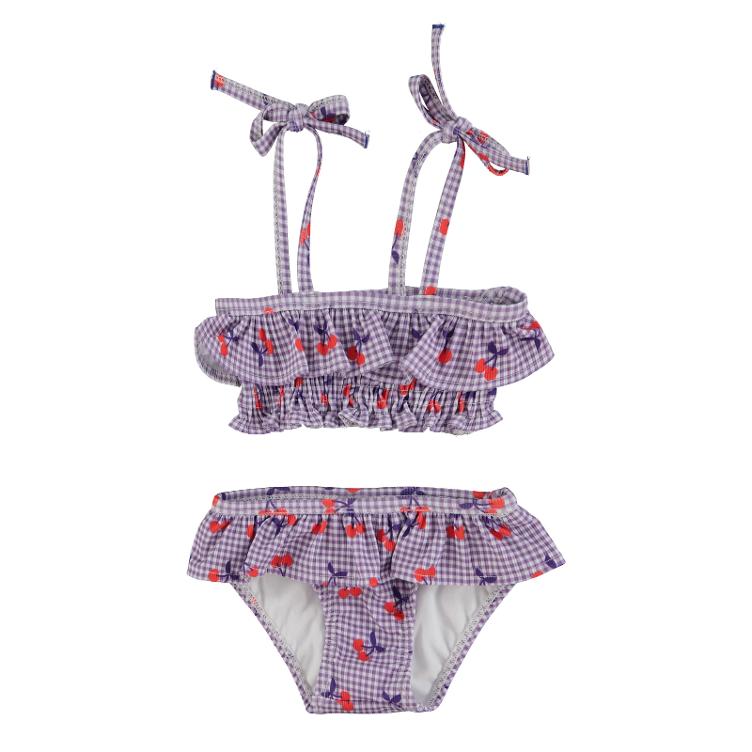 Bikini purple & white checkered w cherries