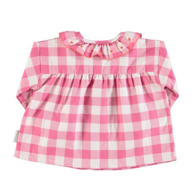 Blouse w embroidered collar checkered pink - 0