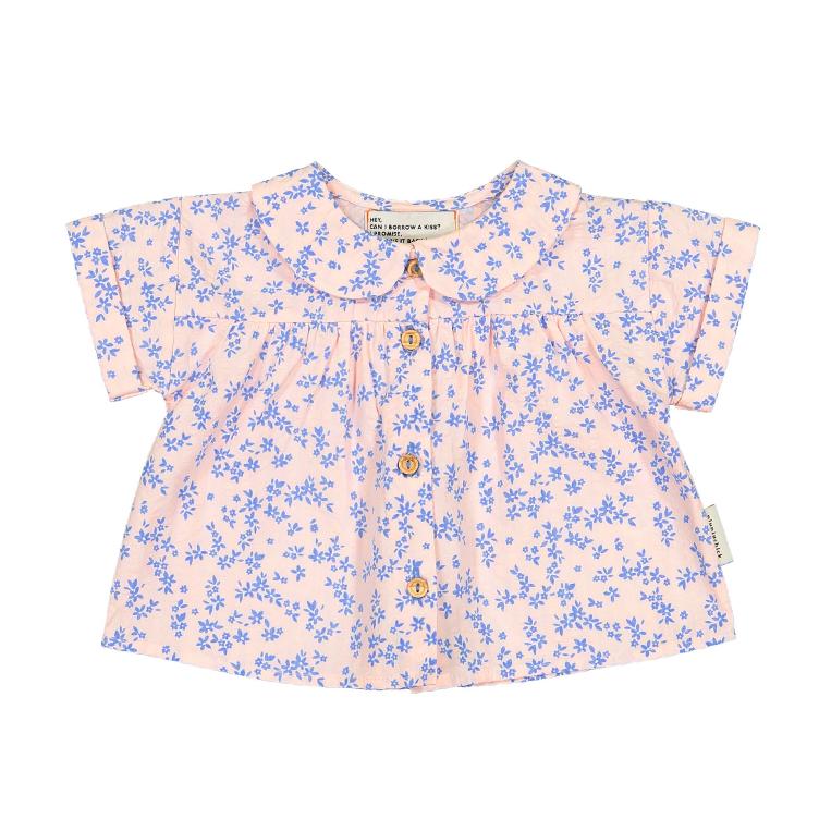 Peter Pan collar blouse light pink & blue little flowers