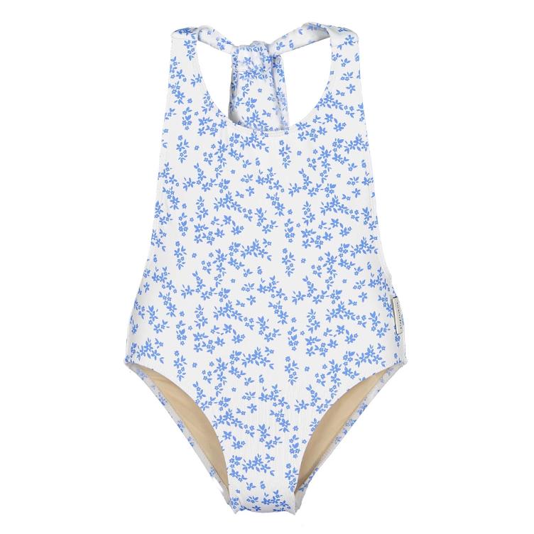 Swimsuit back bow little blue flowers