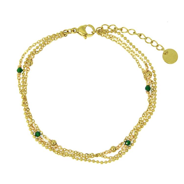 Bracelet 3fach gold mit grünen Steinen