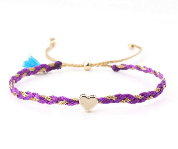 Bracelet geflochten mit Herz viola