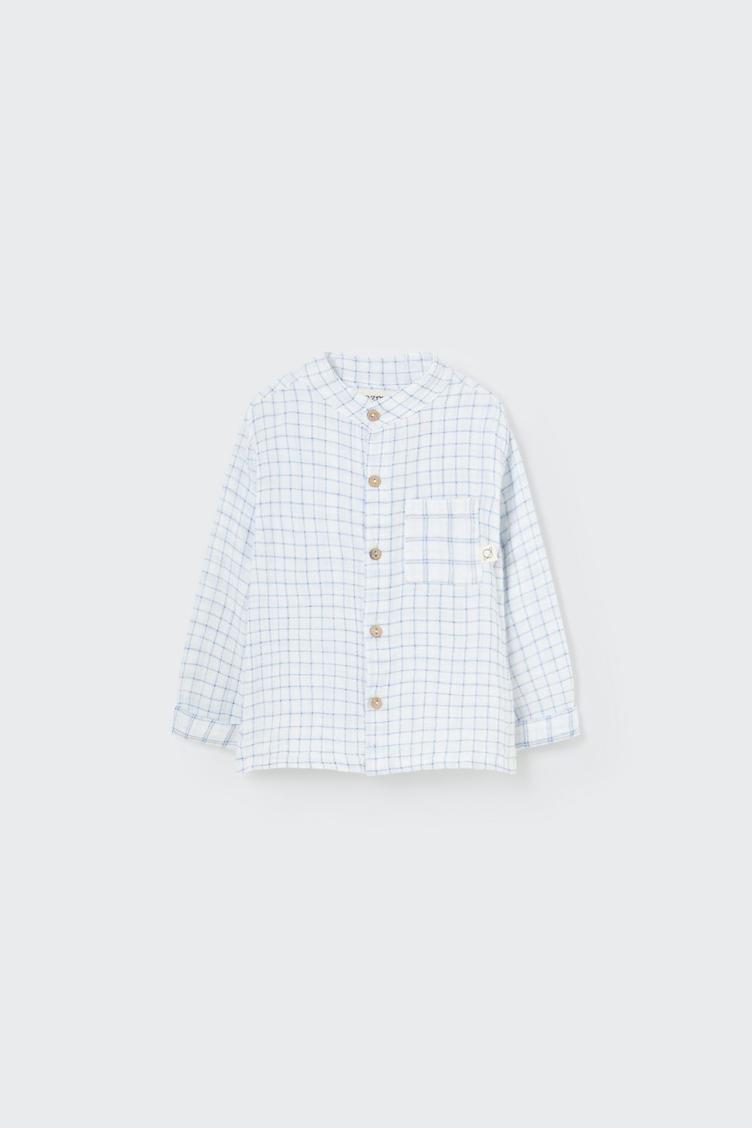 Bruce organic double plaid gauze-blue