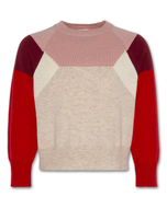 c neck colour block wool cashmere red