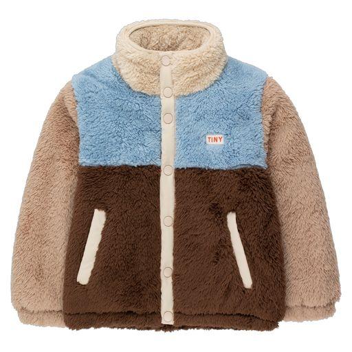 Color block polar sherpa jacket chocolate/grey