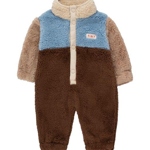 Color block sherpa one piece chocolate/grey