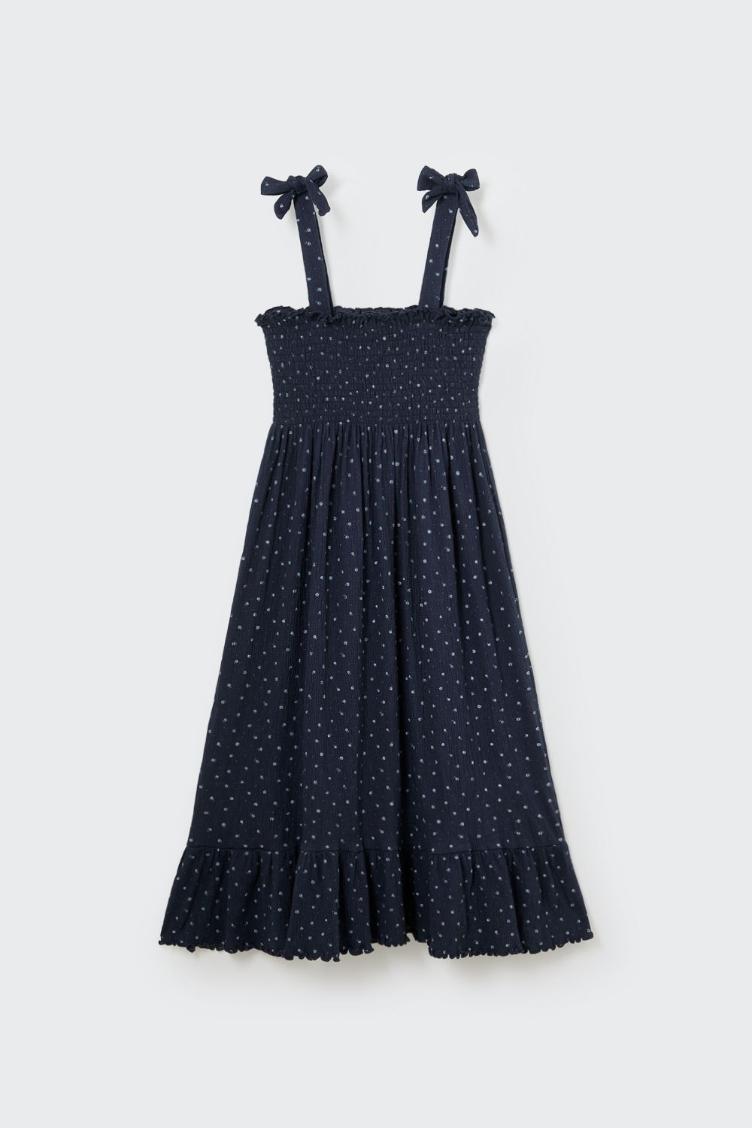 Coral floral gauze knit navy ivory