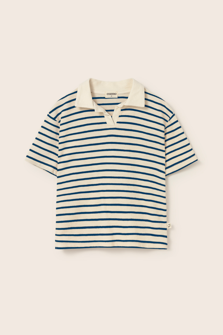 Drake navy double faced striped cotton t shirt