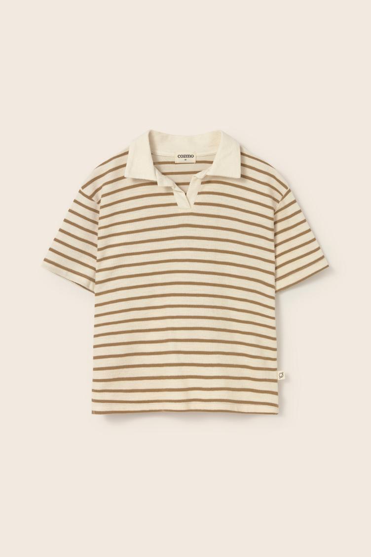 Drake sand double faced striped cotton t shirt