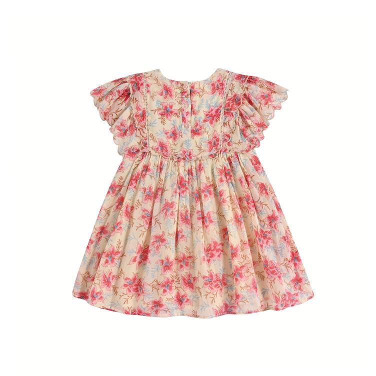 Dress Siloé raspberry flowers