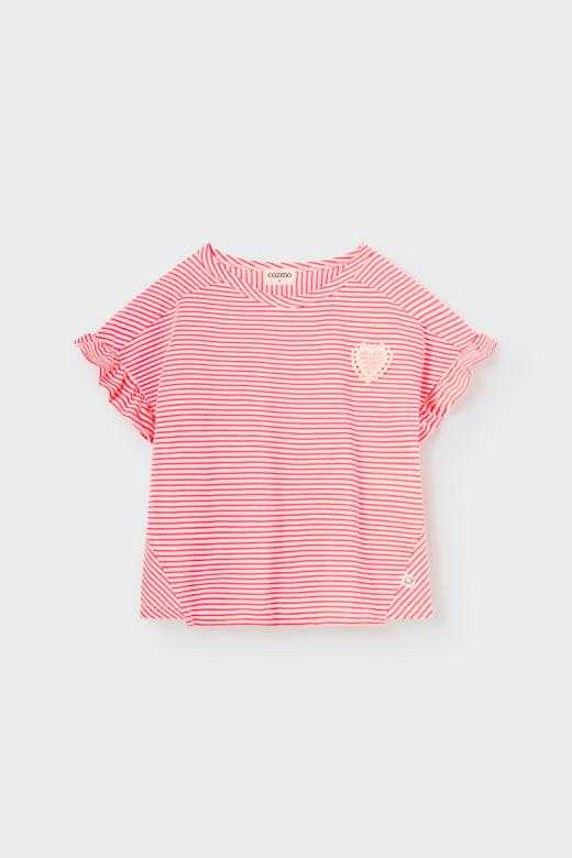 Elma organic slub stripes neon coral