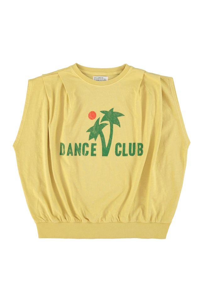 Fitted sleeveless tshirt sand w `dance club` print