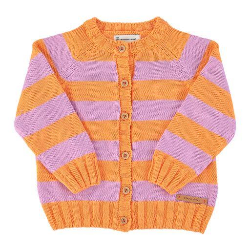 Knitted cardigan lavander & orange stripes