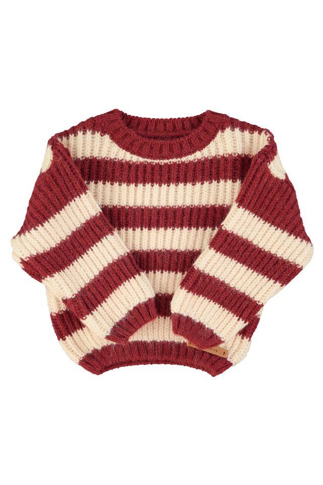 knitted sweater bordeau & light pink stripes