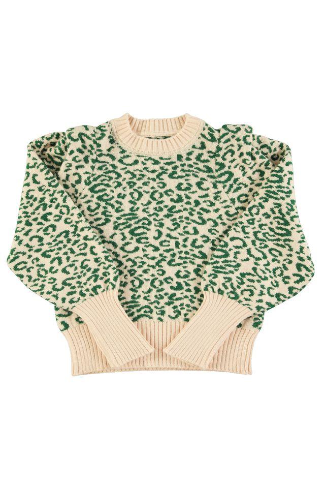Knitted sweater ecru&green animal print