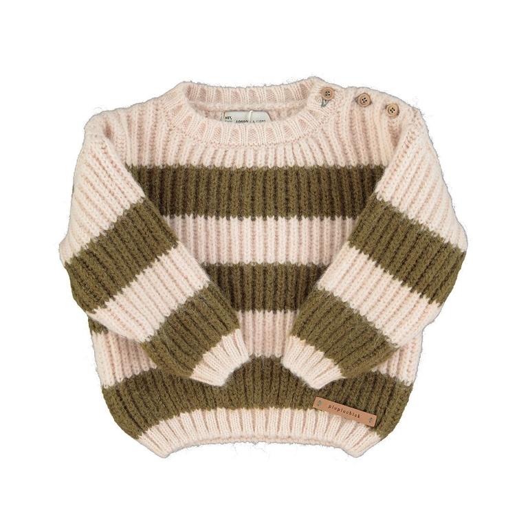 knitted sweater green & ecru stripes