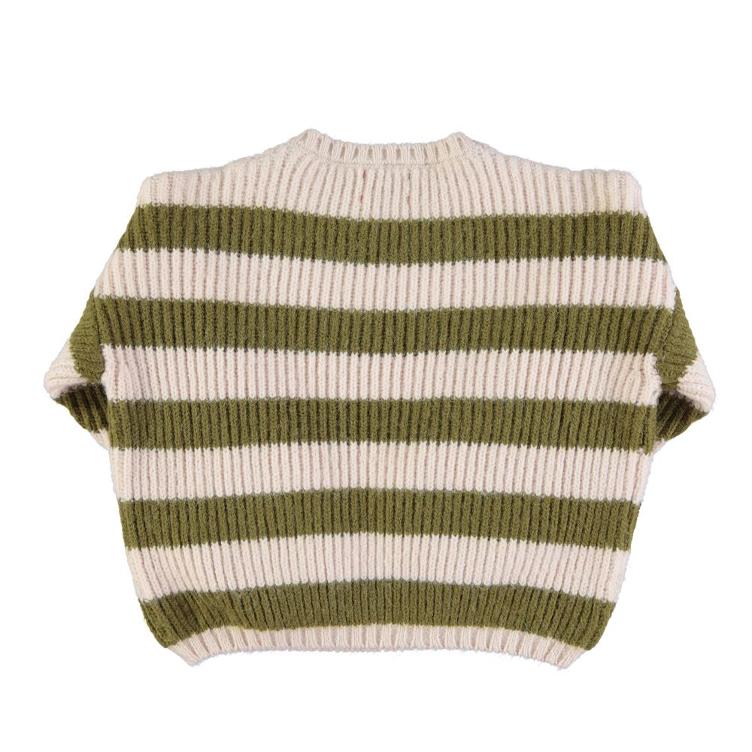 Knitted sweater green & ecru stripes - 0