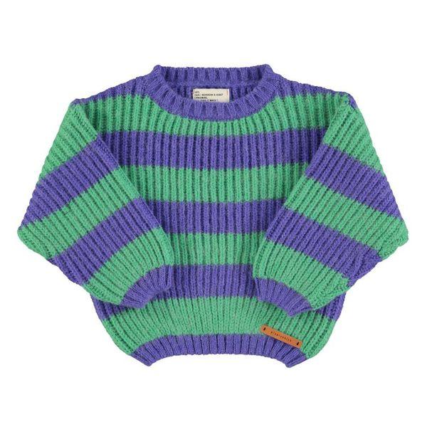 knitted sweater green & purple stripes