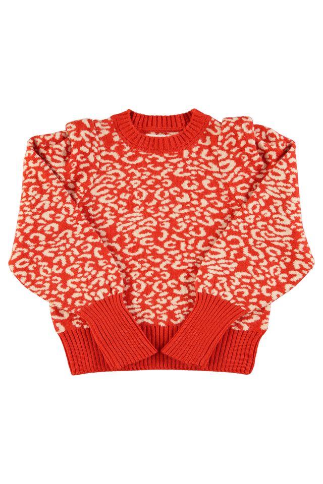 Knitted sweater red& ecru animal print