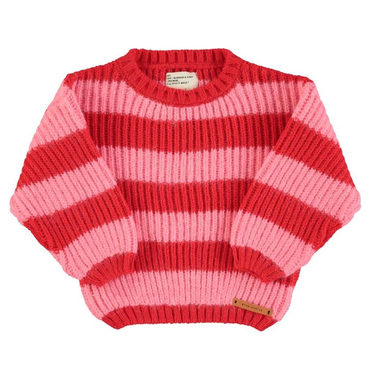 knitted sweater red & pink stripes