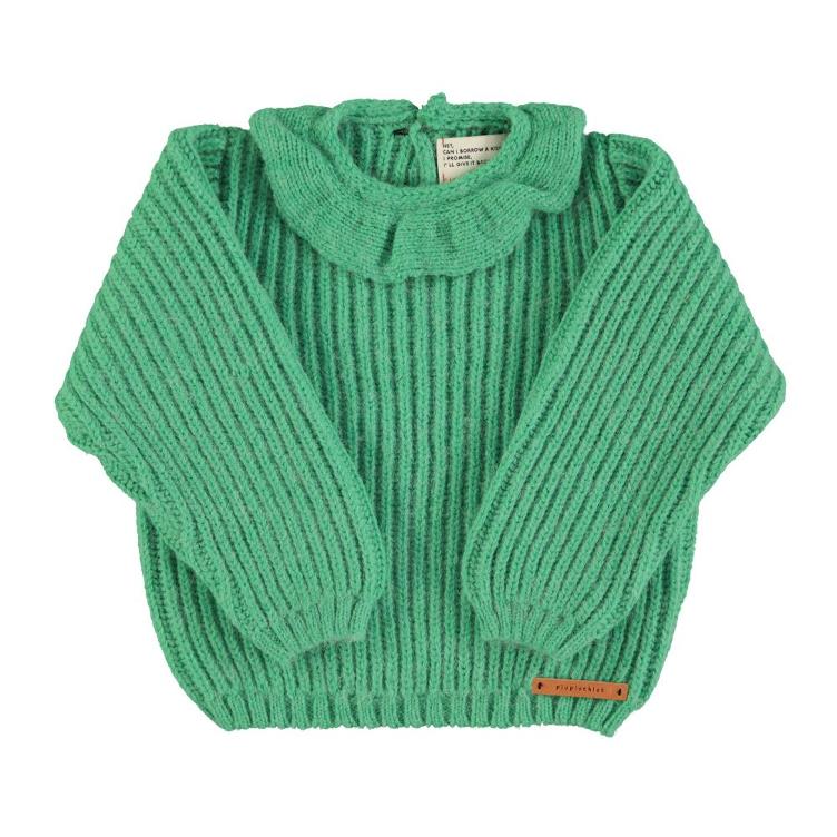 knitted sweater w collar green