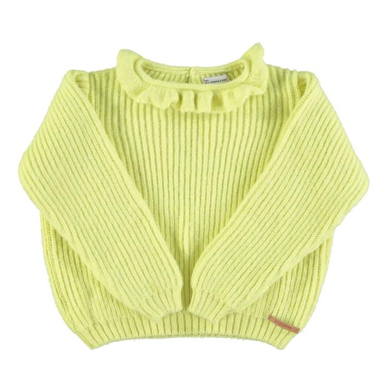 Knitted sweater w collar lime
